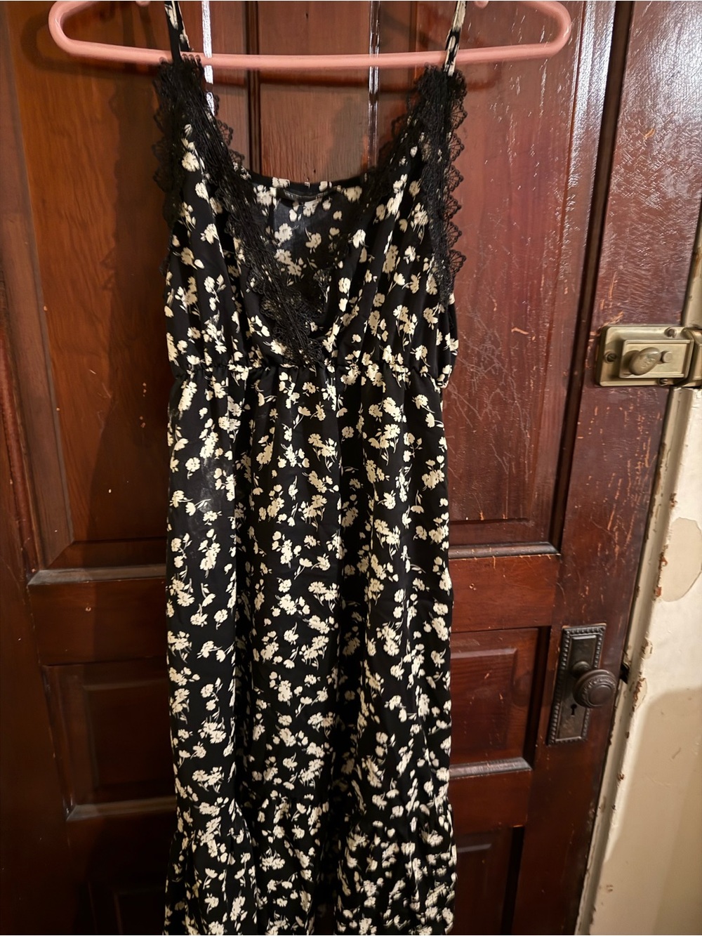 SHEIN Black Slip Dress with Cream Floral Print
